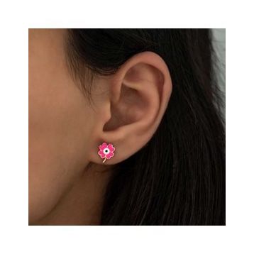 Fosforlu Gümüş Pembe Yonca Küpe