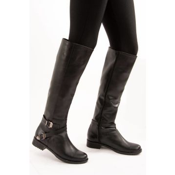 Fox Shoes E726203409 Siyah Cilt Suni Deri Kadın Çizme