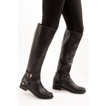 Fox Shoes E726203409 Siyah Cilt Suni Deri Kadın Çizme