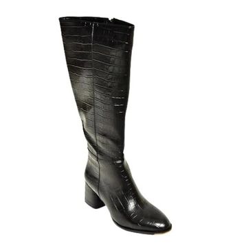 Fox Shoes J848300111 Siyah Kroko Baskı Kalın Topuklu Kadın Çizme