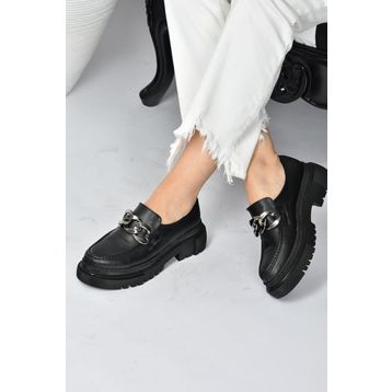 Fox Shoes K294760009 Siyah Suni Deri Kalın Tabanlı Kadın Günlük Ayakkabı