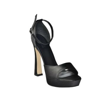 Fox Shoes K404580104 Siyah Saten Kumaş Platform Kalın Kadın Topuklu Ayakkabı