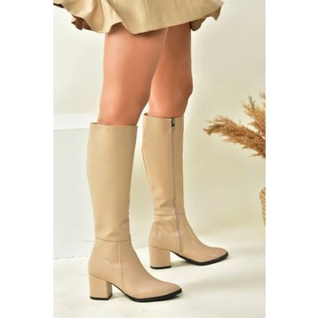 Fox Shoes L251081609 Ten Suni Deri Kalın Tabanlı Kadın Çizme