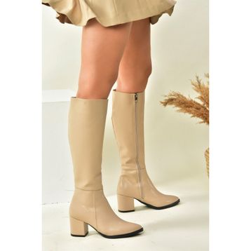 Fox Shoes L251081609 Ten Suni Deri Kalın Tabanlı Kadın Çizme