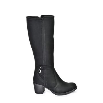 Fox Shoes L674211209 Siyah Suni Deri Kalın Topuklu Kadın Çizme