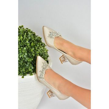 Fox Shoes M246014004 Sedef Saten Kumaş Taşlı Kadın Abiye Ayakkabı