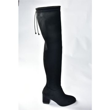 Fox Shoes N282920002 Siyah Süet Streç Kalın Topuklu Kadın Dizüstü Çizme