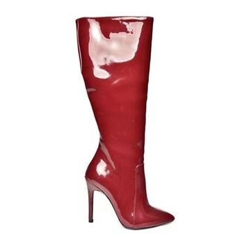 Fox Shoes N372530108 Bordo Rugan İnce Topuklu Sivri Burun Kadın Çizme