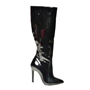 Fox Shoes N372530108 Siyah Rugan İnce Topuklu Sivri Burun Kadın Çizme