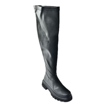 Fox Shoes N404002009 Siyah Suni Deri Kalın Tabanlı Dizüstü Kadın Çizme