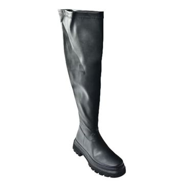 Fox Shoes N404002009 Siyah Suni Deri Kalın Tabanlı Dizüstü Kadın Çizme