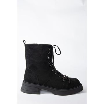 Fox Shoes N820960002 Siyah Süet Bağcıklı Kadın Bot