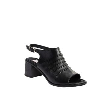 Fox Shoes P555450803 Siyah Hakiki Deri Kalın Topuklu Kadın Günlük Ayakkabı