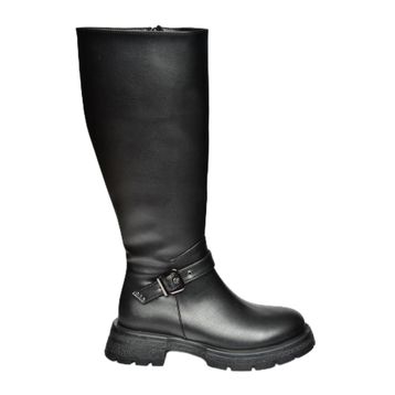 Fox Shoes R518096809 Siyah Suni Deri Fermuarlı Alçak Topuklu Kadın Çizme