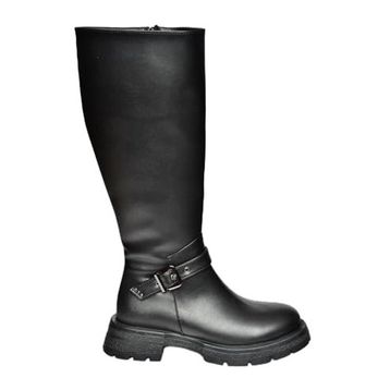 Fox Shoes R518096809 Siyah Suni Deri Fermuarlı Alçak Topuklu Kadın Çizme