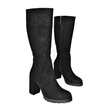 Fox Shoes R518911402 Siyah Süet Kalın Topuklu Kadın Çizme
