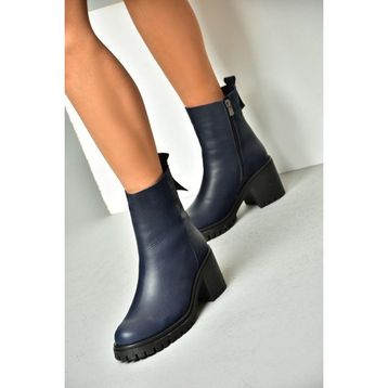 Fox Shoes R654006503 Deri Lacivert Kalın Topuklu Kadın Bot