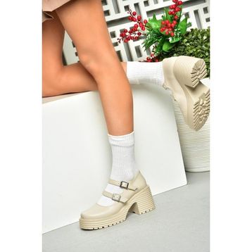 Fox Shoes R9960550 09 Bej Kalın Topuklu Kadın Ayakkabı