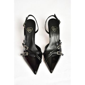 Fox Shoes S654071908 Siyah Rugan Kısa Topuklu Kadın Ayakkabı