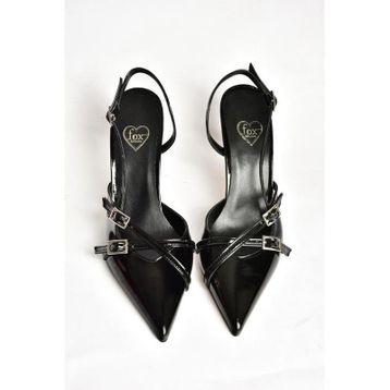 Fox Shoes S654071908 Siyah Rugan Kısa Topuklu Kadın Ayakkabı