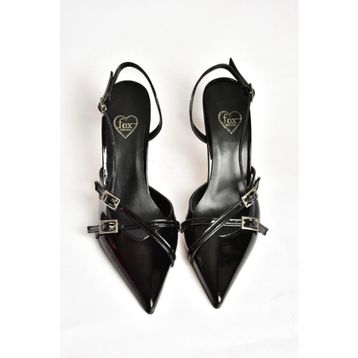 Fox Shoes S654071908 Siyah Rugan Kısa Topuklu Kadın Ayakkabı