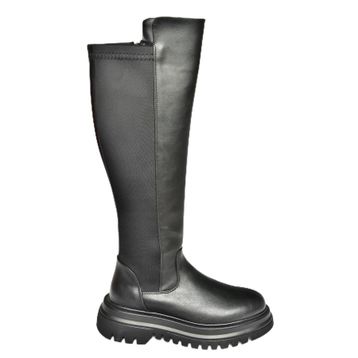 Fox Shoes T312104309 Siyah Yüksek Tabanlı Arkası Lastikli Kadın Çizme