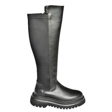 Fox Shoes T312104309 Siyah Yüksek Tabanlı Arkası Lastikli Kadın Çizme