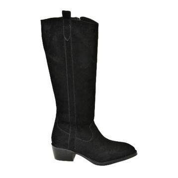 Fox Shoes T480142802 Siyah Süet Alçak Topuklu Kadın Çizme