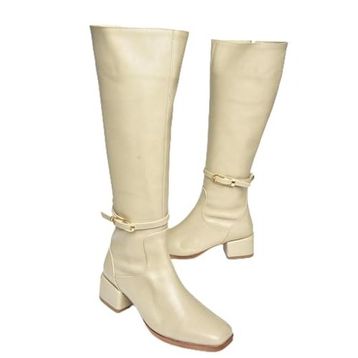 Fox Shoes T590142609 Bej Kalın Topuklu Kadın Çizme