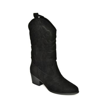 Fox Shoes T820088702 Siyah Süet Kovboy Kadın Çizme