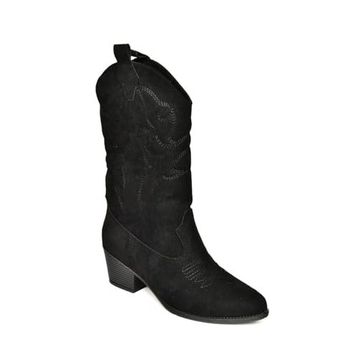 Fox Shoes T820088702 Siyah Süet Kovboy Kadın Çizme