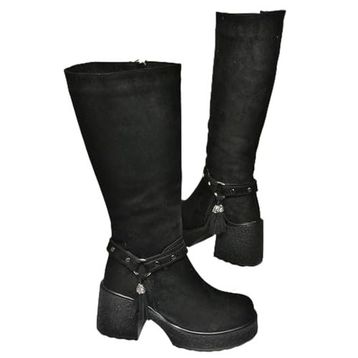 Fox Shoes T996224002 Siyah Süet Kalın Topuklu Kadın Çizme