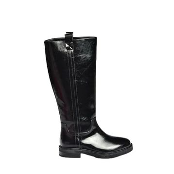 Fox Shoes V312513560 Siyah Rustik Alçak Topuklu Kadın Çizme
