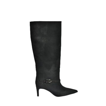 Fox Shoes V820143202 Siyah Süet İnce Topuklu Klasik Kadın Çizme
