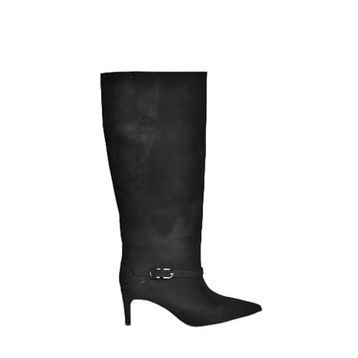 Fox Shoes V820143202 Siyah Süet İnce Topuklu Klasik Kadın Çizme