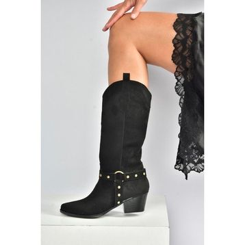 Fox Shoes V820320302 Siyah Süet Kalın Topuklu Kadın Çizme