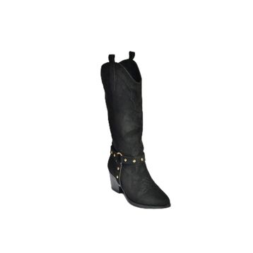 Fox Shoes V820320302 Siyah Süet Kalın Topuklu Kadın Çizme