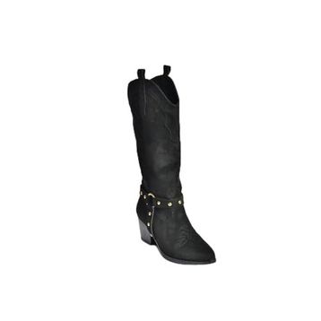 Fox Shoes V820320302 Siyah Süet Kalın Topuklu Kadın Çizme