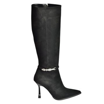 Fox Shoes V820330002 Siyah Süet İnce Topuklu Kadın Çizme