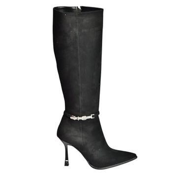 Fox Shoes V820330002 Siyah Süet İnce Topuklu Kadın Çizme