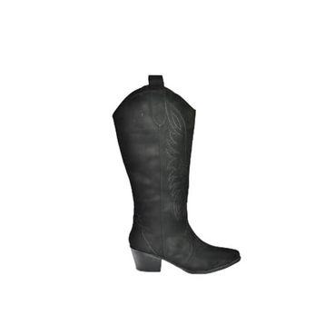 Fox Shoes V820356002 Siyah Süet Kalın Topuklu Kadın Çizme