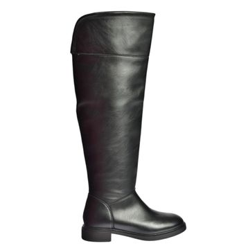 Fox Shoes V973801009 Siyah Alçak Topuklu Diz Üstü Klasik Kadın Çizme