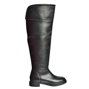Fox Shoes V973801009 Siyah Alçak Topuklu Diz Üstü Klasik Kadın Çizme