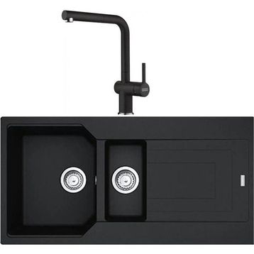 Franke UBG 651-100 Nero Granit Eviye + Active Plus Doccia 2.0 Nero Spiralli Mutfak Bataryası Seti