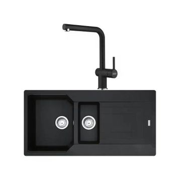 Franke UBG 651-100 Nero Granit Eviye + Active Plus Doccia 2.0 Nero Spiralli Mutfak Bataryası Seti
