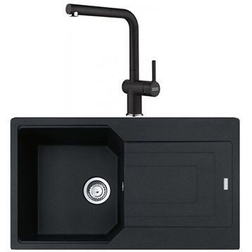 Franke Urban Ubg 611-86 Nero Granit Eviye-Active Plus Doccia Nero Batarya Seti