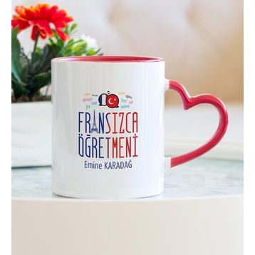 Fransızca Öğretmeni Kalpli Kupa Bardak