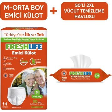Freshlife Emici Külot Medium 30 Adet Hasta Bezi + 2XL 50 Yaprak Vücut Temizleme Havlusu