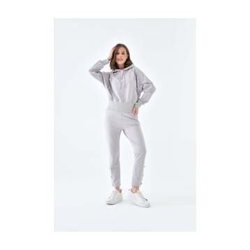 Ftz Women 30640 İki İp Düğme Detaylı Gri Kadın Takım