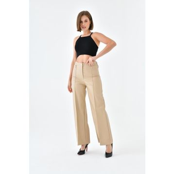 Ftz Women Beige 30634 Kadın Deri Pantolon